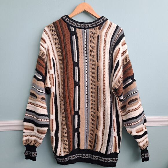Vintage Alan Stuart 3D Textured Knit Sweater L Large 90s Cosby Coogi Style USA - Picture 3 of 8